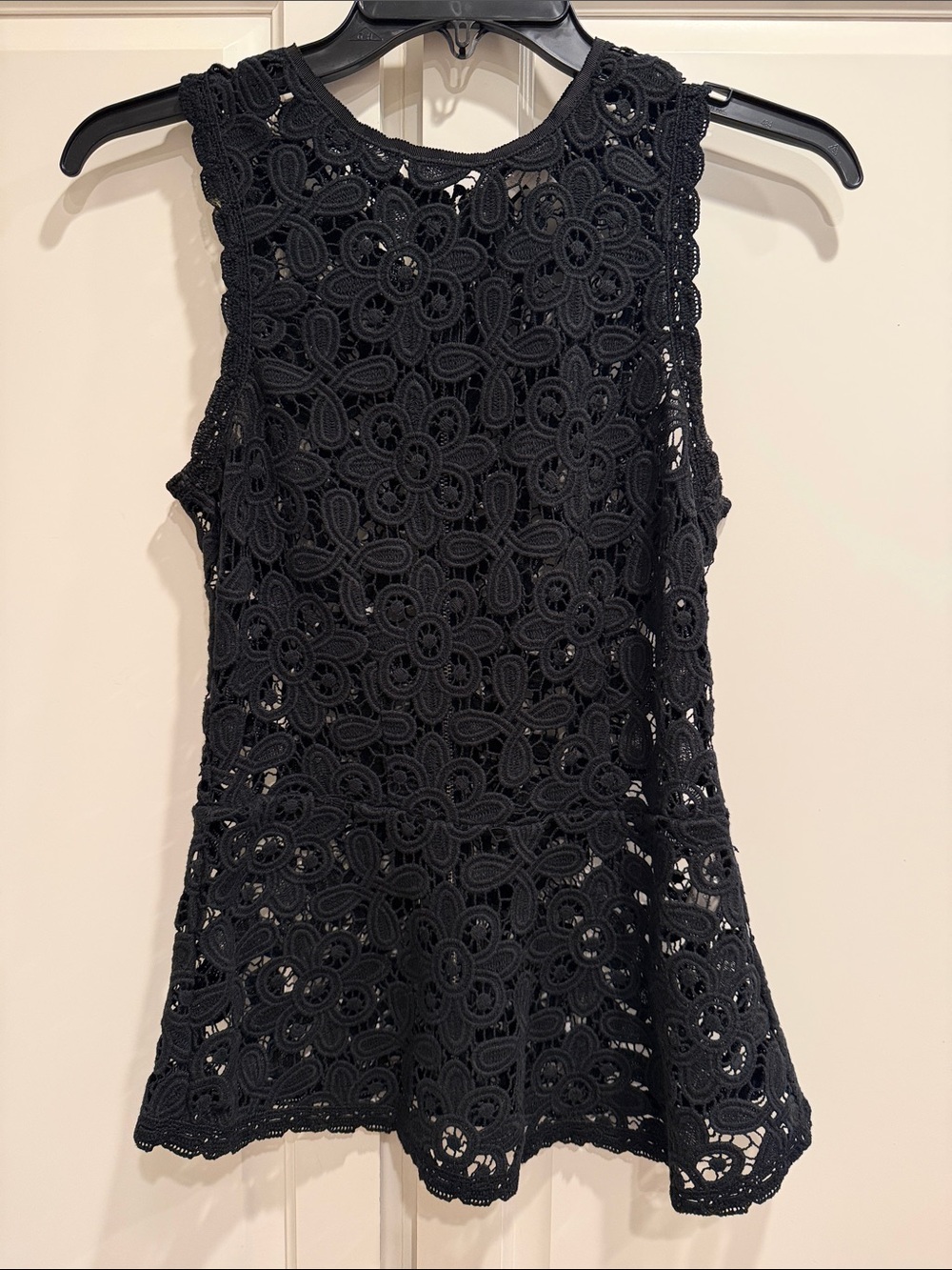 INTERMIX Black Crochet Lace Sleeveless Peplum Tank